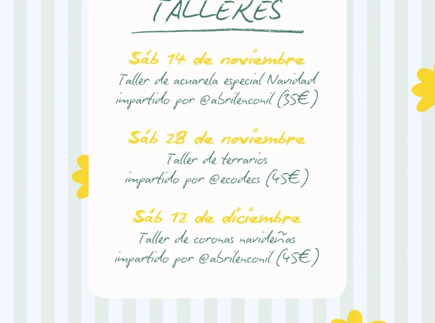 Cartel de los talleres en el vivero Losteflor de noviembre y diciembre
